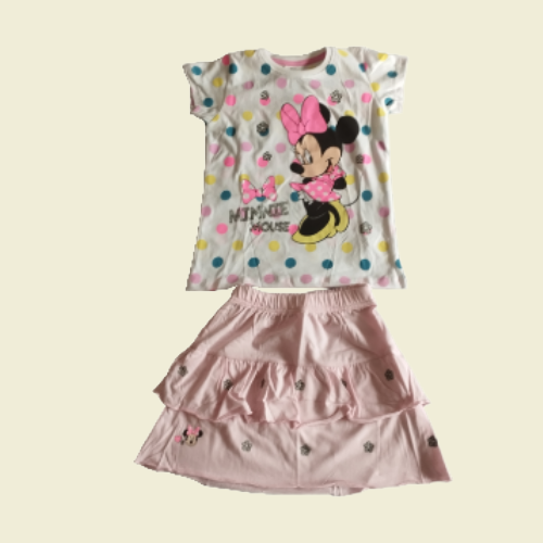 Kinderbekleidungs-Set aus 100% Baumwolle, buntes Design, T-Shirt und Rock, verschiedene Größen - Perfektsua