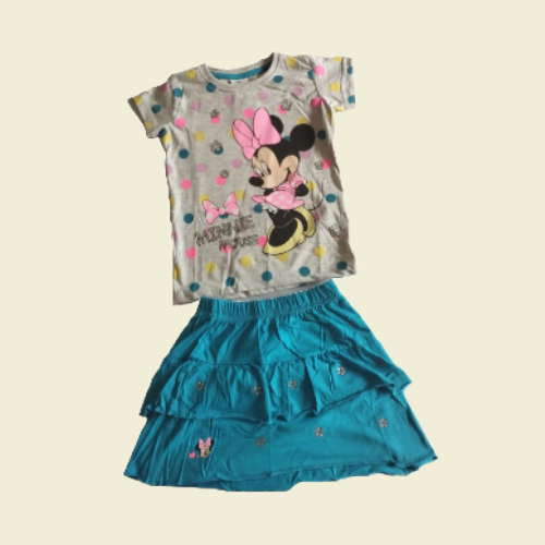 Kinder-Set, kurzärmeliges T-Shirt & blauer Rock, Mädchenbekleidung in verschiedene Größen - Perfektsua