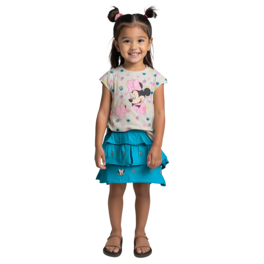 Kinder-Set, kurzärmeliges T-Shirt & blauer Rock, Mädchenbekleidung in verschiedene Größen