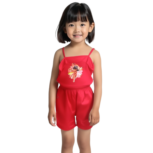 Kindermode, Roter Kinder Jumpsuit: Overall aus 100% Baumwolle  Bequeme und Lässige Sommer Kinderkleidung