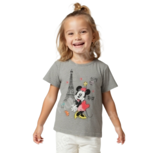 Mädchen T-Shirt  Paris Design Grau, Baumwolle und Polyester, Verschiedene Größen